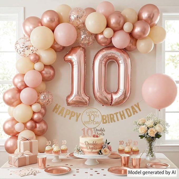 Rose Gold Number 10 Balloon 40 Inch, Luxurious Foil Pair - Image 6