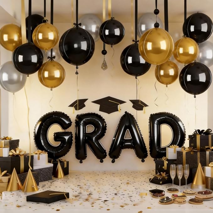12Pcs Black and Gold Round Balloons Foil, Giant Gold Black Silver Metallic - Image 8