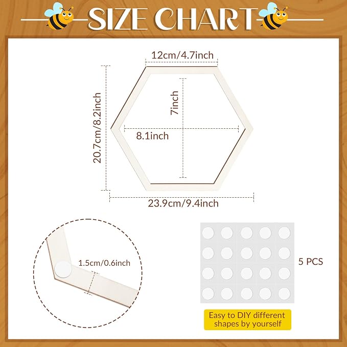 Gerrii 12 Pcs 8.2 Inch Honeycomb Decorations Unfinished Wooden Hexagon Wall - Image 2