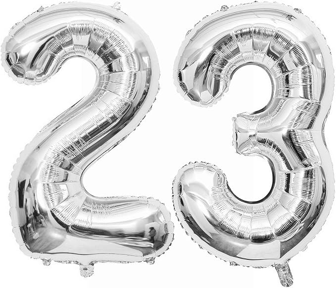 Silver 23 Number Balloons, 40 Inch Giant Number 23 Balloons Foil Mylar Helium by Lovoir