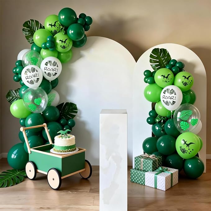 FunHot Dinosaur Balloons, 12 Inch Fruit Green White Latex Balloons, Leaf - Image 4