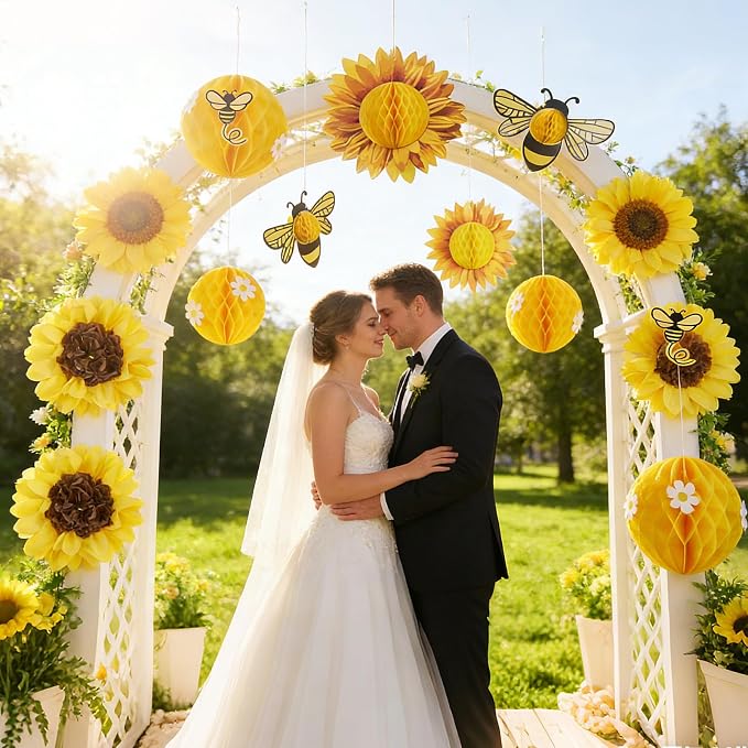SUNBEAUTY Sunflower Party Decorations 3D Bee Honeycomb Hanging Decor Yellow - Image 7