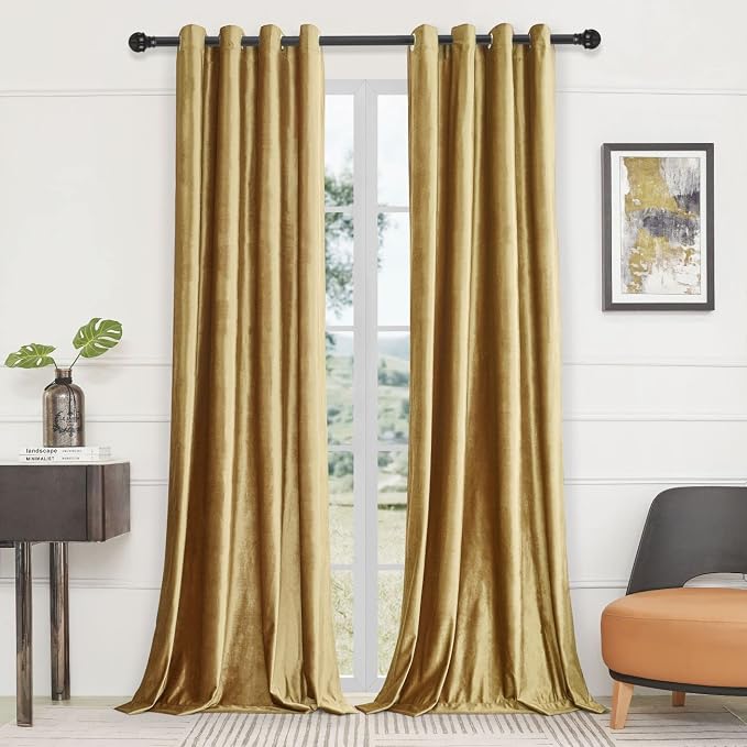 BULBUL Velvet Gold Grommet Blackout Curtains 63 inch - Image 2