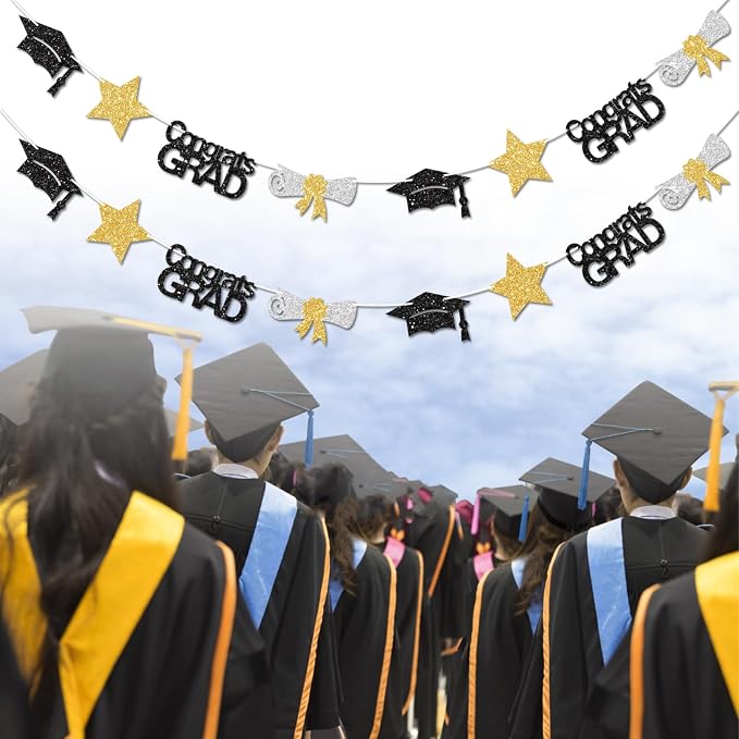 Black and Gold Congrats Grad Banner Graduation Decorations Class of 2026 - Image 4