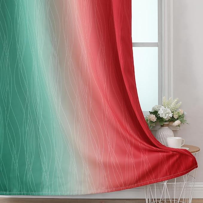 Red and Green Blackout Curtains 45 Inch Length, Full Room Darkening Ombre Drapes - Image 6