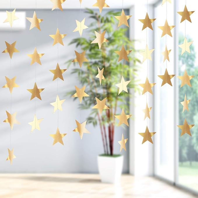 Patelai 130 ft Star Garland Banner Decor, Champagne Gold - Image 4
