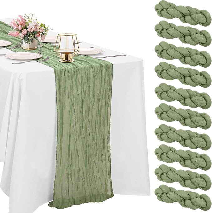 10 Pack Sage Green Cheesecloth Table Runner 10FT Boho Gauze Fabric Table Runner by HAISIWLKJ