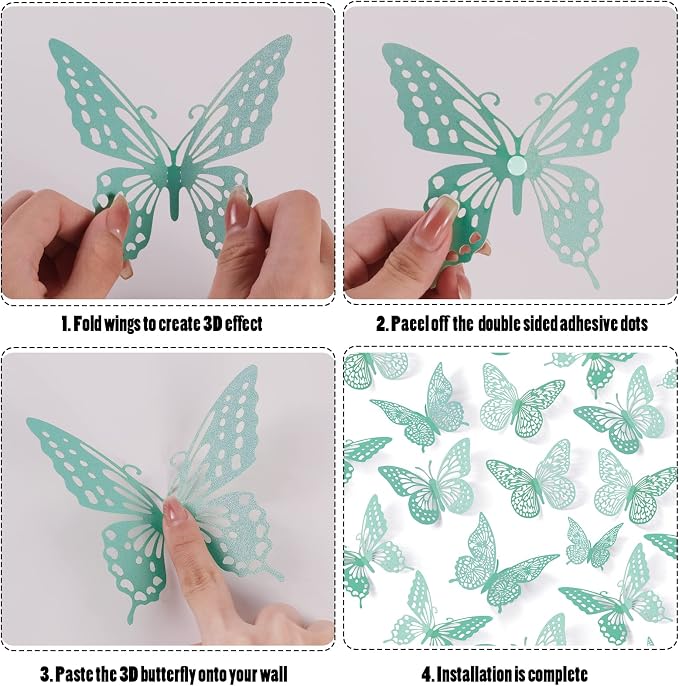 SAOROPEB 3D Butterfly Wall Decor 48 Pcs Pale Turquoise Butterfly Decoration | 4 - Image 7