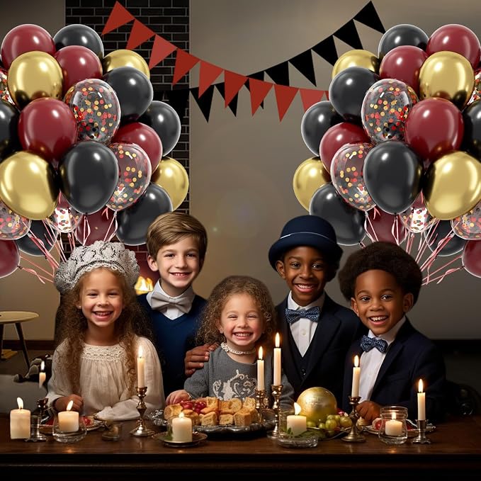 60pcs 12inch Black Burgundy and Gold Balloons, - Image 5