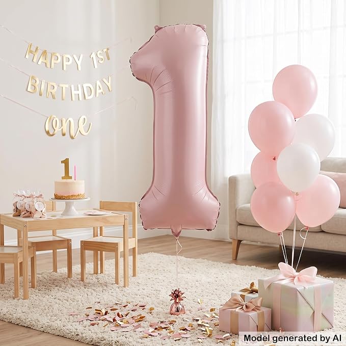 40 Inch Blush Pink Foil Number 1 Balloon - Image 4