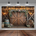 5x4ft Country Wedding Photography Backdrop Rustic Barn Door Photography Backdrop Farmhouse Pink Flower Cabin Wooden Birthday Baby Shower Wedding Bridal Party Banner Photo Booth Props Background