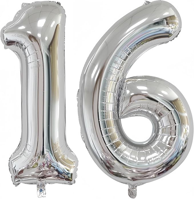Silver 16 Balloon, 40 Inch Silver Number 16 Balloon Big Foil Mylar Helium by BBPOOL