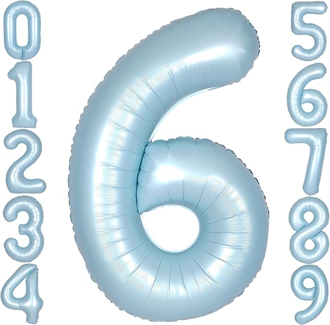40 Inch Light Blue Number 6 Balloon 0-9 Big Helium Balloons | Large Giant by SULALABOO