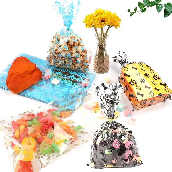 Coqofa 100 Pcs 6"X10" Dog Paw Bone Cellophane Treat Bags - Image 5