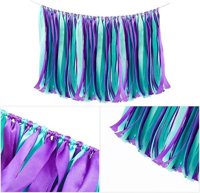 WANDIC Ribbon Tassel Garland, Mermaid Fabric Banner Backdrop Bunting Hanging - Image 3