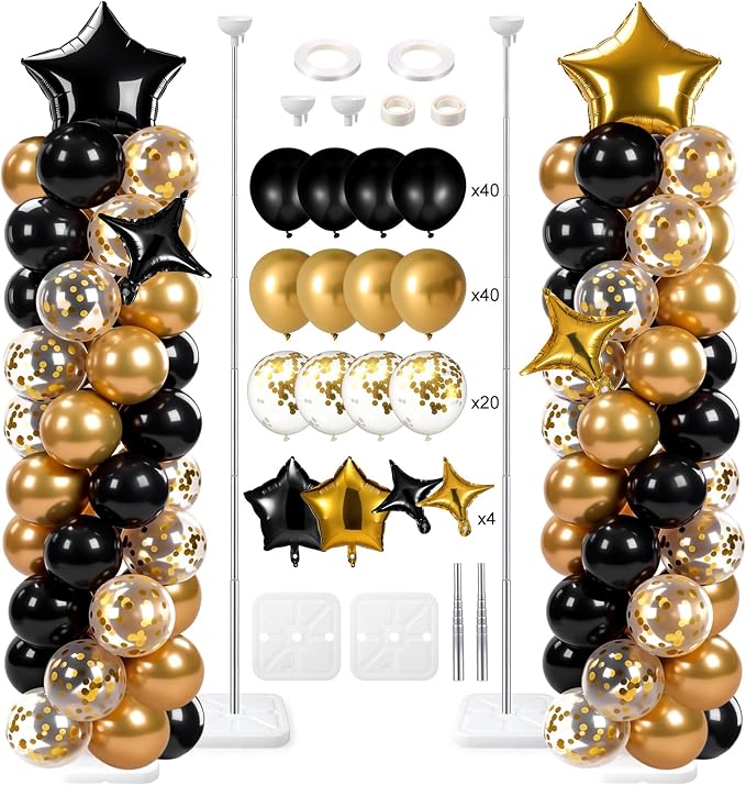 Skylety 2 Sets Black and Gold Balloon Column Stand Kit Adjustable Black Gold by Skylety