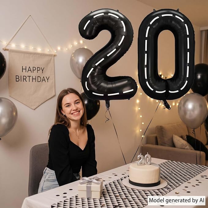 Black and White Stripes Number 20 Balloon 40 Inch, Foil Track Digit | Speedway - Image 2