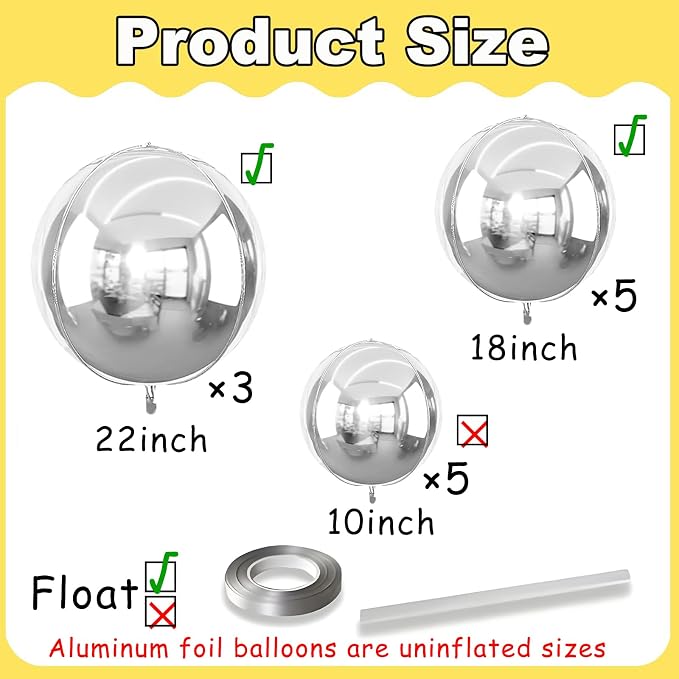13pcs Silver 4D Balloons 22" 18" 10" 4D Ball Balloon Disco Ball Balloons Silver - Image 2