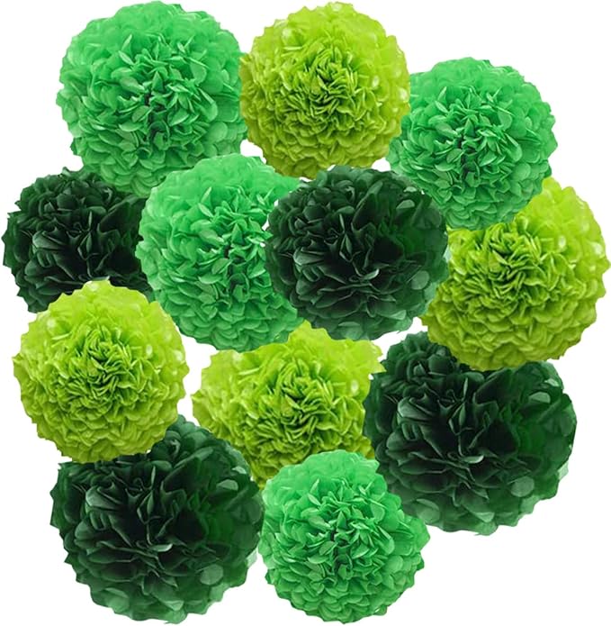 12pcs 10in 12in Green Paper Pom Poms Tissue Paper Flower Hanging FlowerBall | by Yangeey