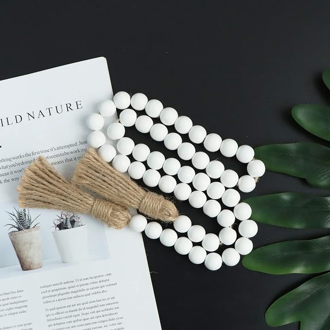 Meplait 39in Wood Bead Garland, Farmhouse Beads - Image 3
