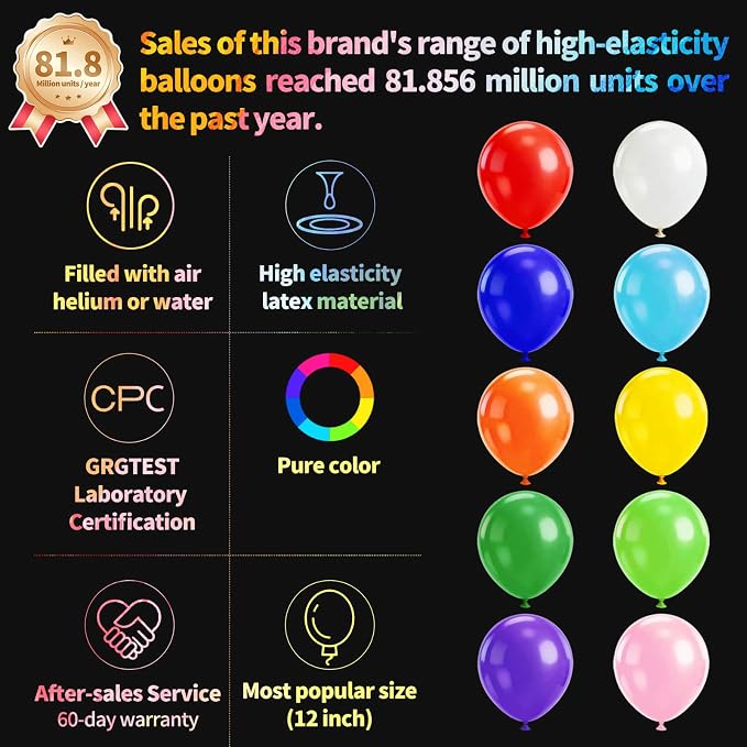 KUULBELA Rainbow Balloons 110 Pack 12 Inch Assorted Color Ballons Helium Latex - Image 2