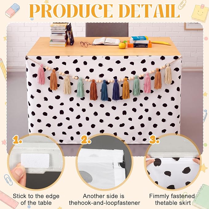 Irenare 2 Pcs 6Ft Dot Table Skirt and Tassels Garland - Image 3