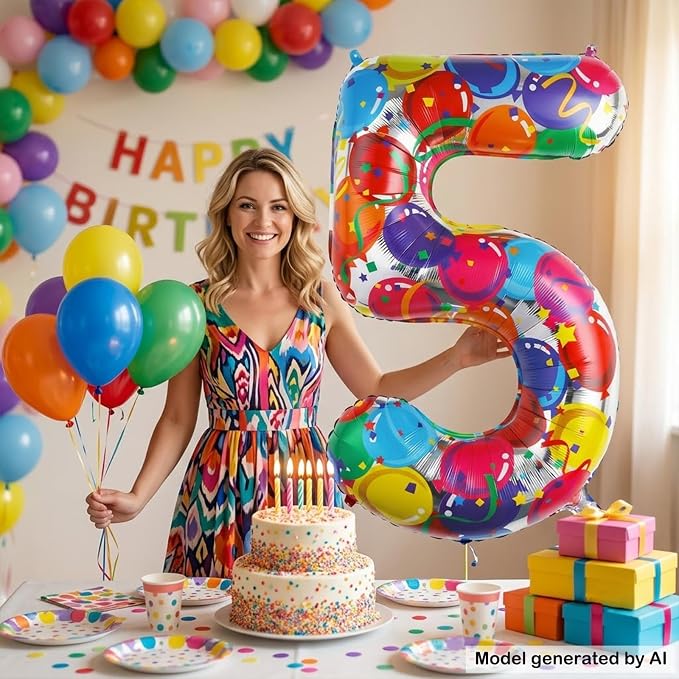 40 Inch Number 5 Balloon Colorful Party Pattern Helium Supported | Large Foil - Image 6