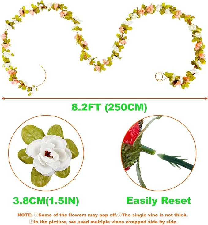Artificial Flower Garland 6pcs 8.2ft Rose Vine Decor, Champagne Flower | - Image 7