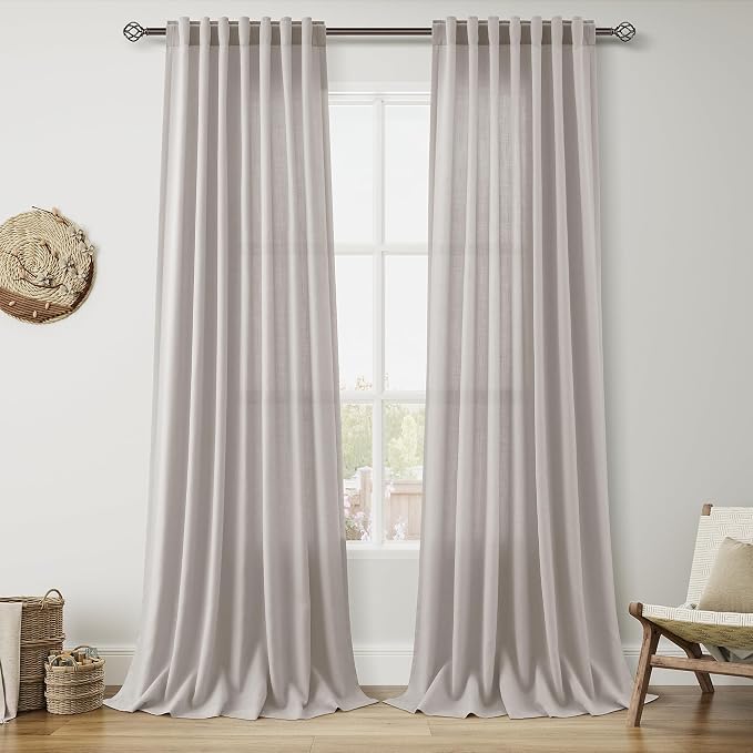 Stone Grey Linen Curtains 112 Inches Long by Nanspring