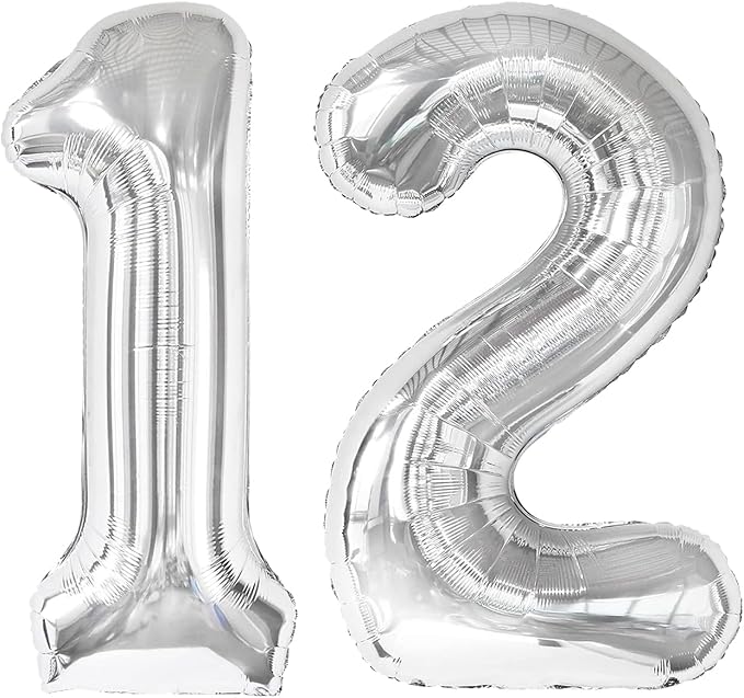 12 Balloon - Silver Birthday Number Balloons, 40 Inch Decorations Men Women | by ALPHADELTAPI