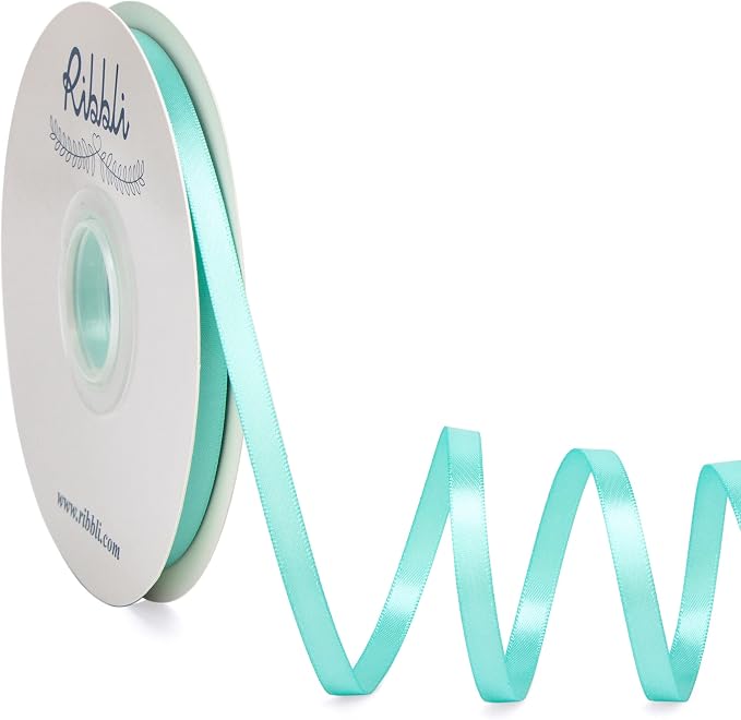 Ribbli Aqua Blue Satin Ribbon, Double Faced Satin 1/4 inch x Continuous 50 Yards by Ribbli