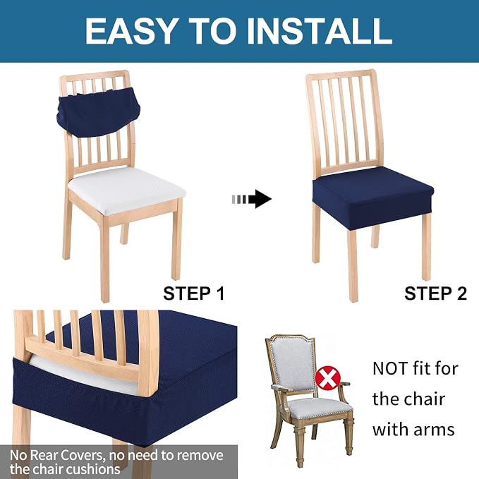 Smiry Waterproof Seat Covers for Dining Room Chairs, No Rear Covers | Stretch - Image 5