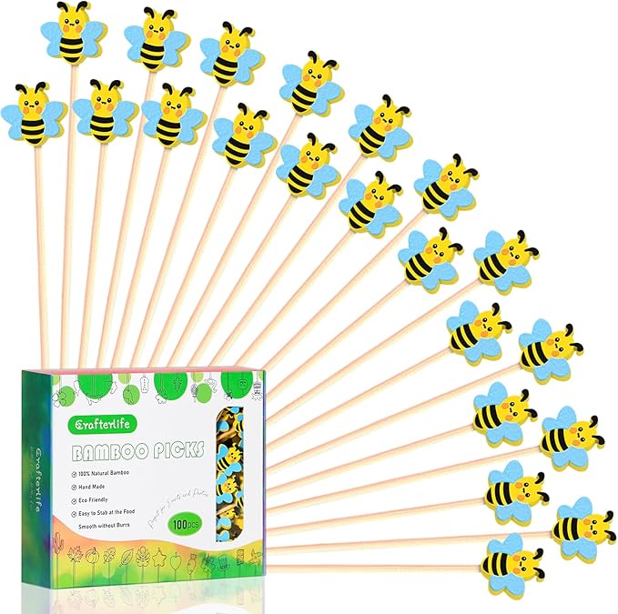100Pcs Bee Cocktail Picks Cute Honeybee Theme Baby Shower Springtime Decor Long by Crafterlife