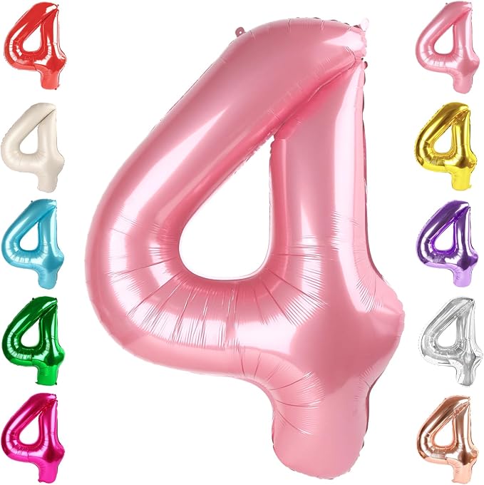 4 Balloon Numbers Birthday Decorations, 40In Pearl Pink Balloons by Mluchee