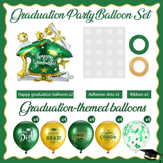 Jenaai Green and Gold 27 Pcs 2026 Graduation Balloon Centerpiece - Image 3