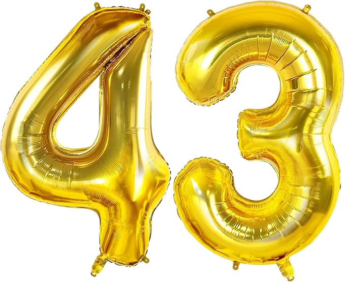 Number 43 Balloons for 43rd Birthday Party Decorations, 40 Inch Gold Foil by Joycard