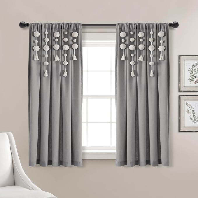 Lush Decor Boho Pom Pom Tassel Linen Textured Window Curtain Panel, Single 52" by LushDecor