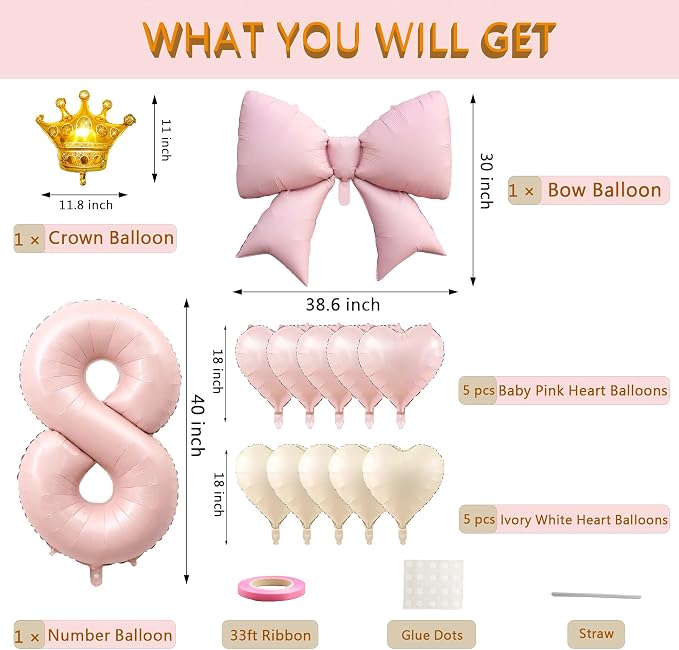 LilyZheng Pastel Pink Number 8 Foil Balloon Set - Image 2
