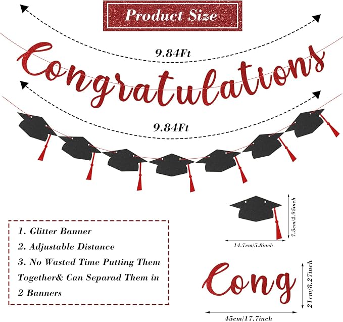 Class of 2026 Graduation Decorations Pre-Strung Glitter Congratulations Banner - Image 7