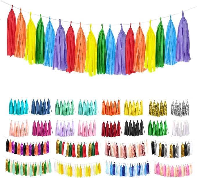 Rainbow Tassel Garland 30 Pcs, Tissue Paper Tassels Garland Banner by ODDODDY