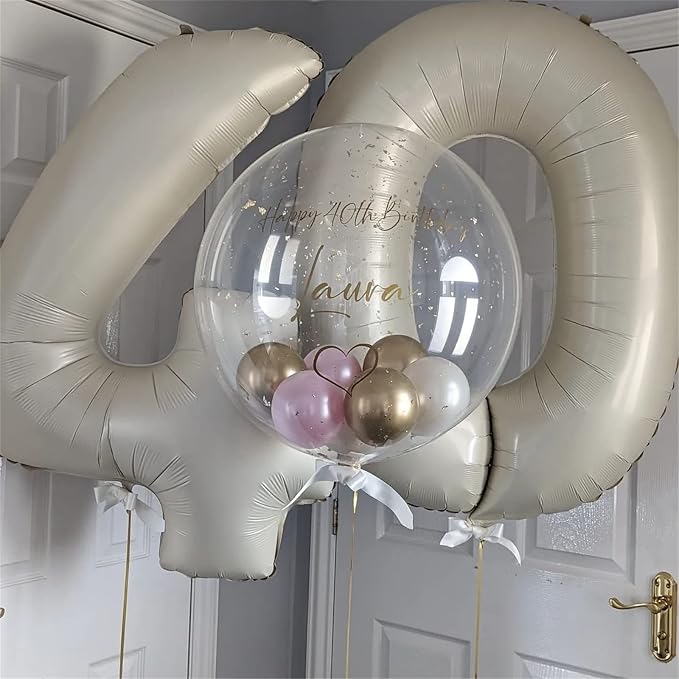 60th Birthday Balloons Cream for Women, 40 Inch Giant Beige Foil 60 Balloon - Image 5