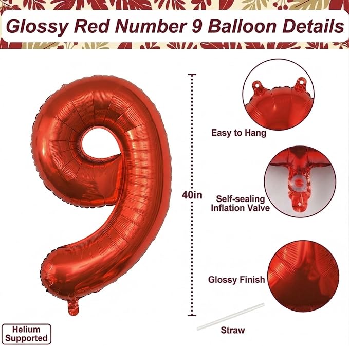 Red Number 9 Balloon 40 Inch, Foil Numeral - Image 4