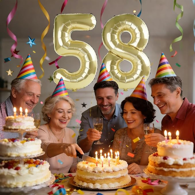40 Inch Number 58 Balloons for 58th Birthday Party Decorations, 0-100 Champagne - Image 2