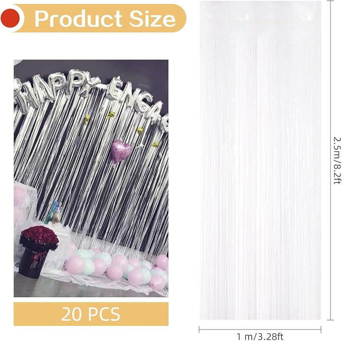 20 Pack White Foil Fringe Curtains 3.2ft x 8.2ft Fringe Backdrop Curtain - Image 3
