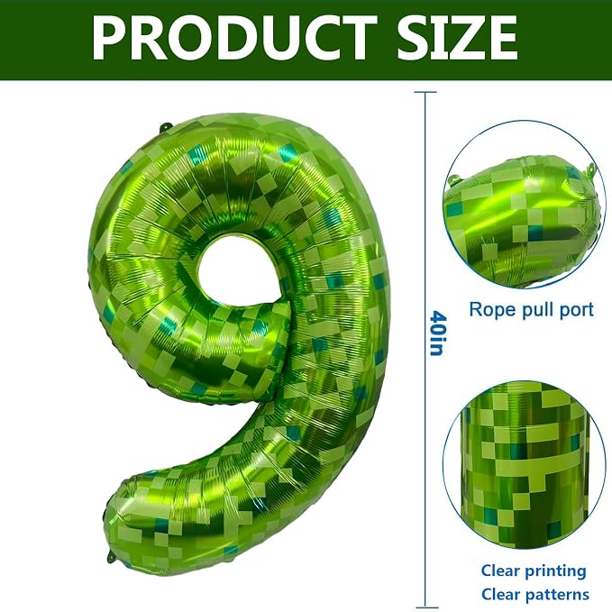Green Number Balloons, Gaint Green Pixel Number 9 Balloon 40 Inch Dark green 9 - Image 2
