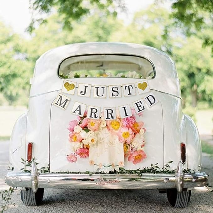 GuassLee JUST Married Banner Car Decorations, Photo Props and Car Decorations by GuassLee