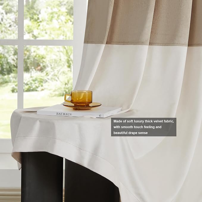 BULBUL Luxury Two Tone Velvet Curtains 96 inch- Cream Ivory Champagne | Modern - Image 5