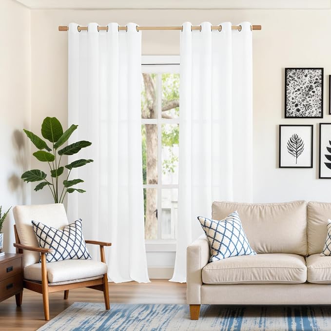 YoungsTex Extra Long White Linen Curtains 95 inches Length - Image 2