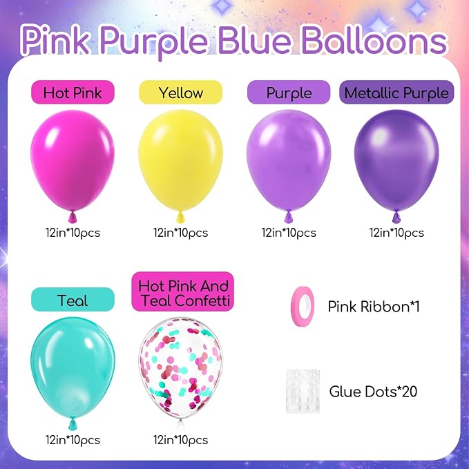 60pcs 12inch Pink Purple and Blue Balloons - Image 2