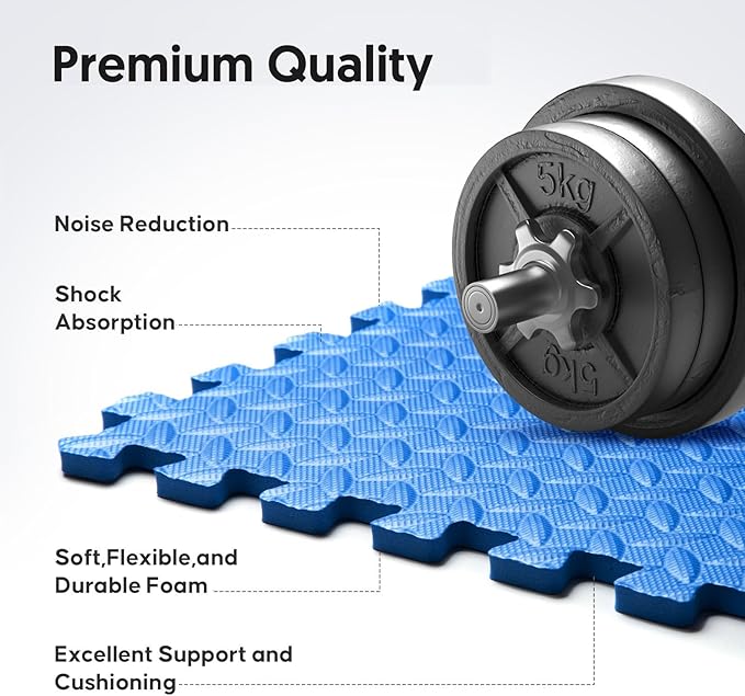 Home Gym Mat, Puzzle Exercise Mat, EVA Interlocking Foam Floor Tiles for Home Workout Equipment and Kids' Play Areas - Blue, 24 in x 24 in x ½ in - 24 Tiles (Blue, 24 Pack 96 sq ft)